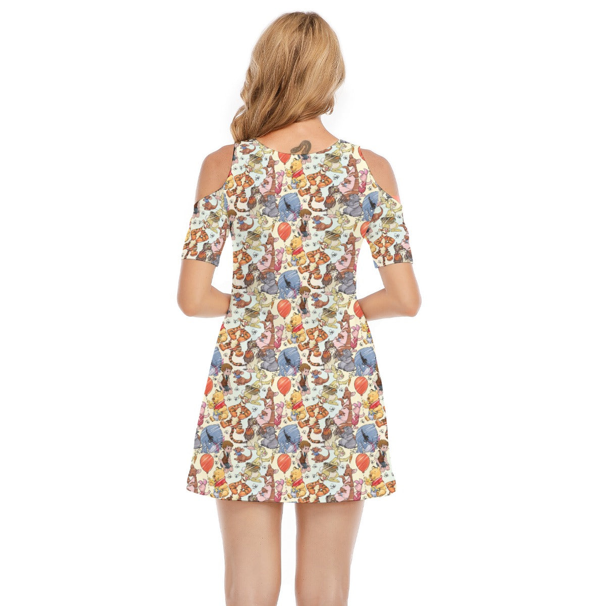 Woodland Friends Sketchched - Women's Cold Shoulder Cotton Dress