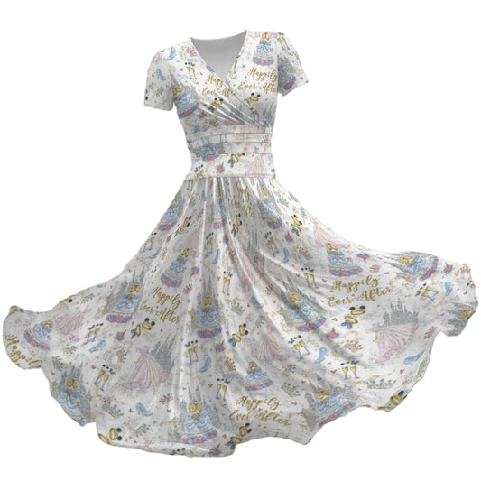 Happily Ever After Weddings - Women's V-Neck Ruched Midi Dress