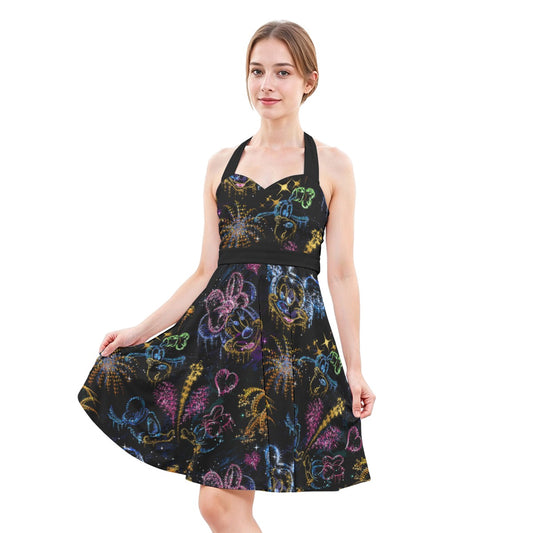 Mouse Friends’ Love in the Sky - Women's Halter Vintage Pocket Dress