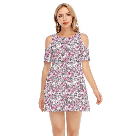 Fairytale Florals – Blossoms of Honor - Women's Cold Shoulder Cotton Dress