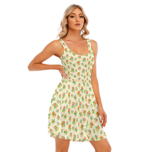 Citrus Charm Bird - Women's Sleeveless Pocket Skater Dress