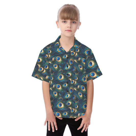Animal Print - Peacock - Kid's Hawaiian Button Up Shirt