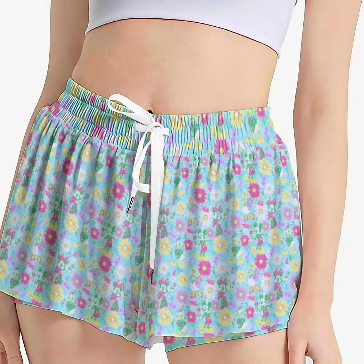 Neon Spring Floral Friendsends - Women's Flowy Pocket Shorts