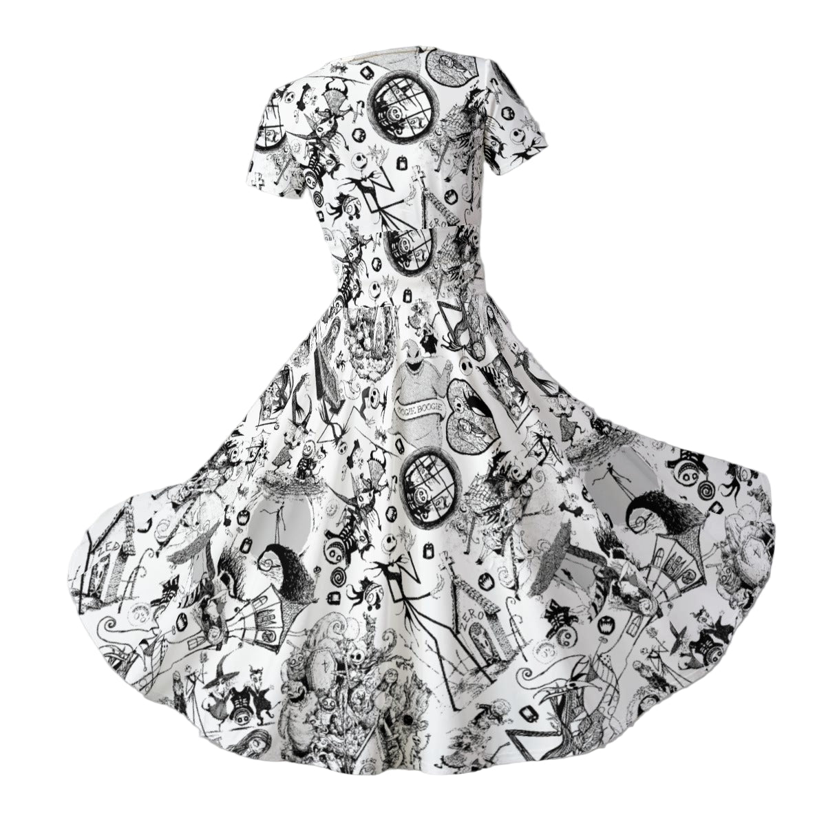 Nightmare Halloween Sketches - Women's V-Neck Ruched Midi Dress