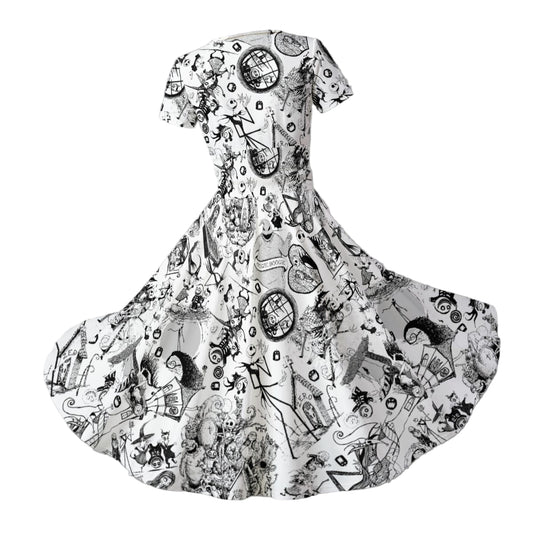 Nightmare Halloween Sketches - Women's V-Neck Ruched Midi Dress