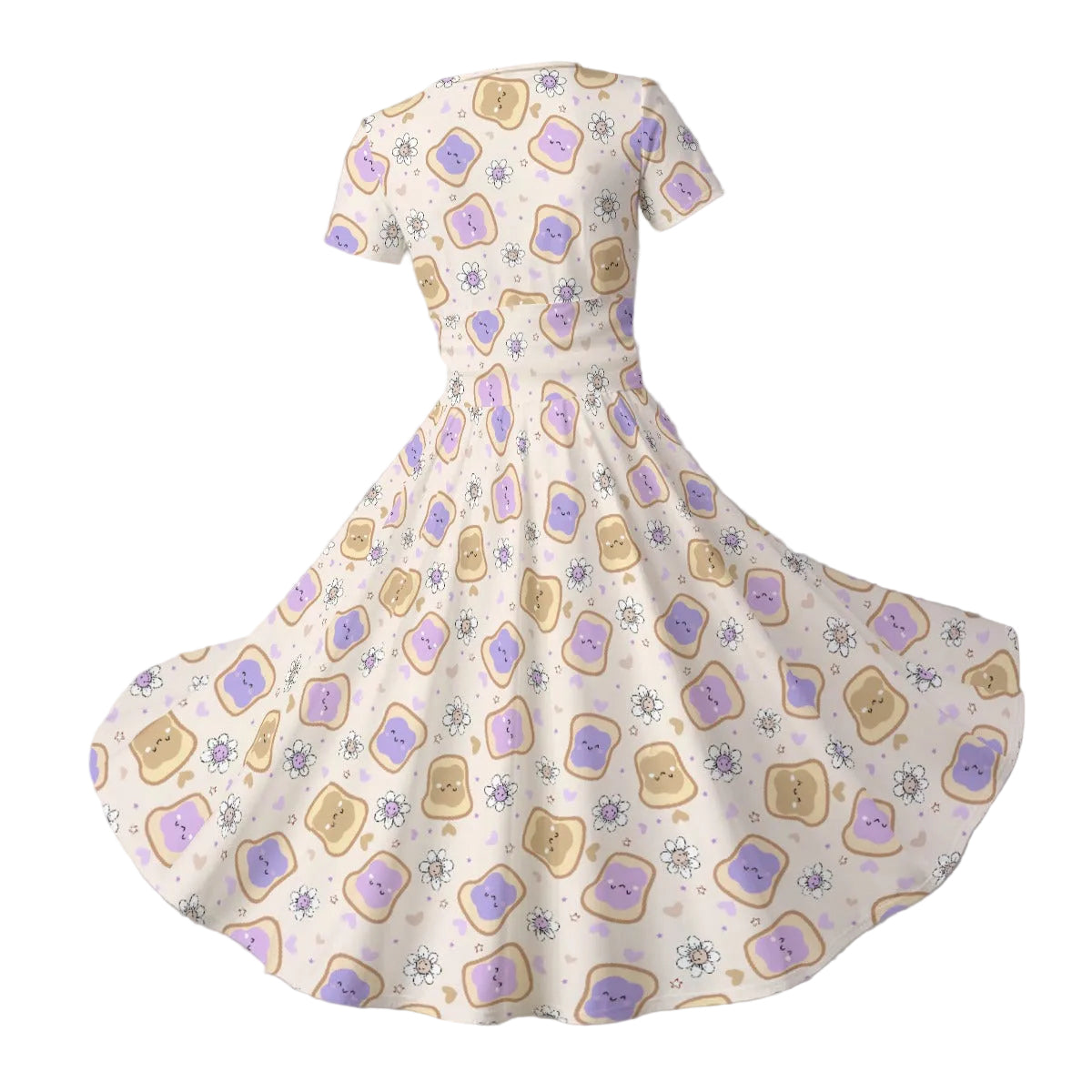 Kawaii Peanut Butter and Jelly Sandwiches - Women's V-Neck Ruched Midi Dress