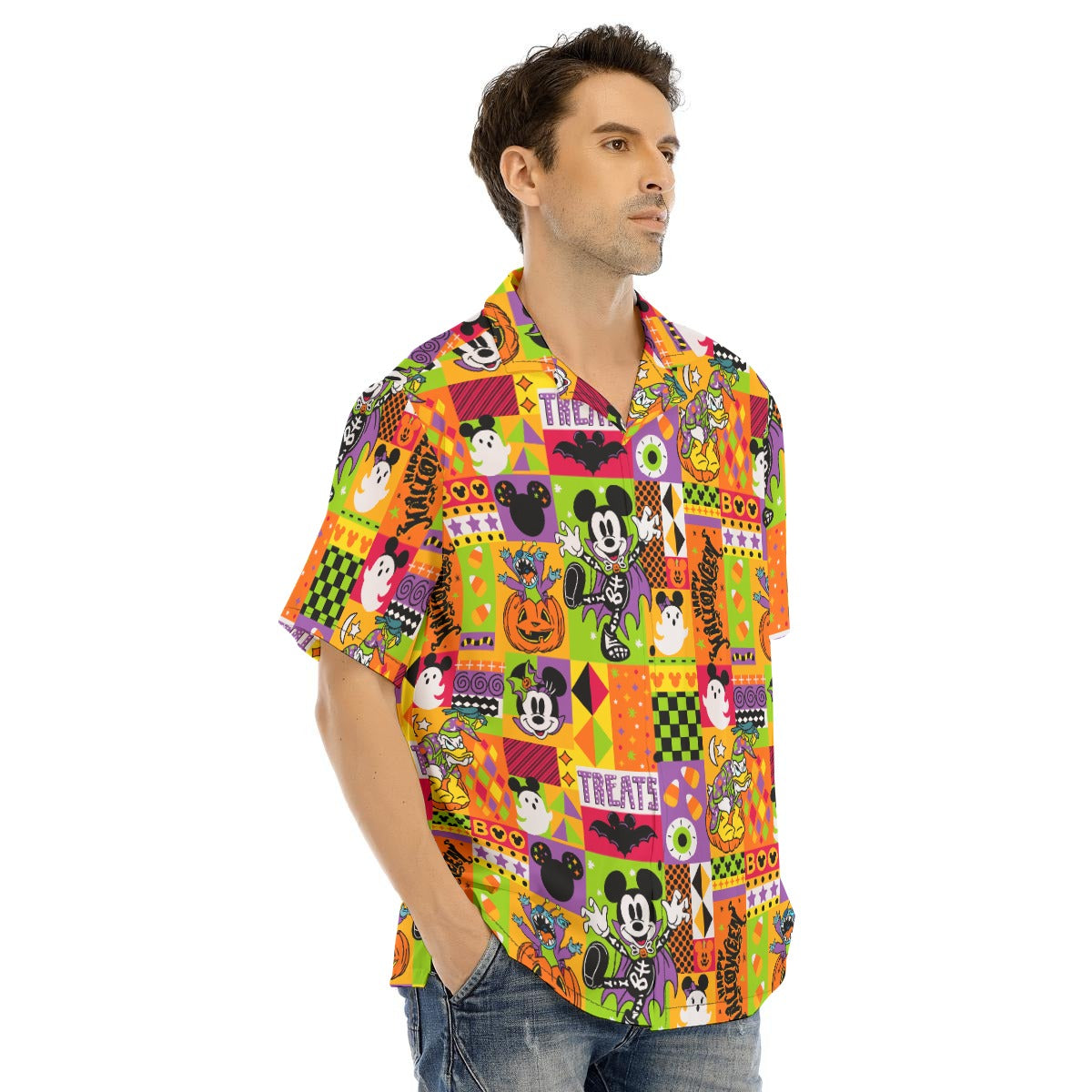 Spooky Patchwork Treats - Men's Hawaiian Button Up Shirt