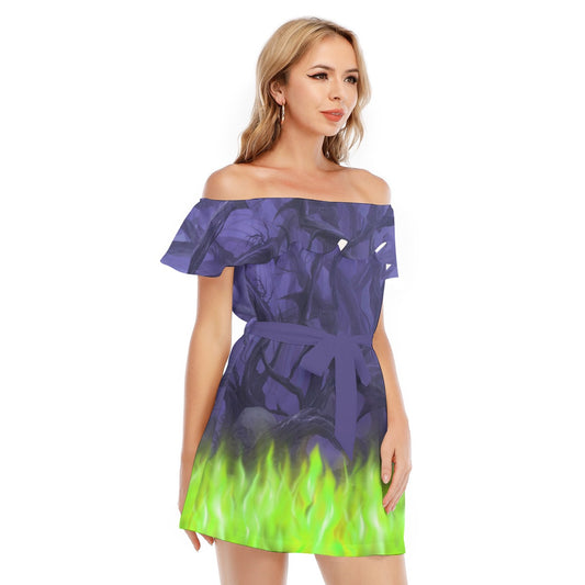 Enchanted Thorn Forest - Women's Off-shoulder Ruffle Dress