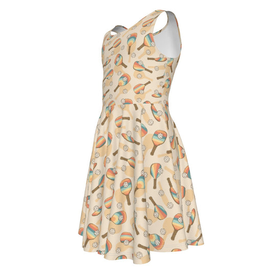 Retro Pickleball Volley - Kid's Sleeveless Skater Dress