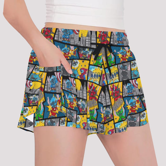 Superhero Stitch - Comic Action - Girls’ Flowy Pocket Shorts