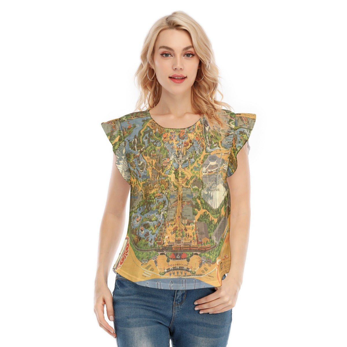 Vintage Theme Park Map - Women’s Flutter Sleeve Top