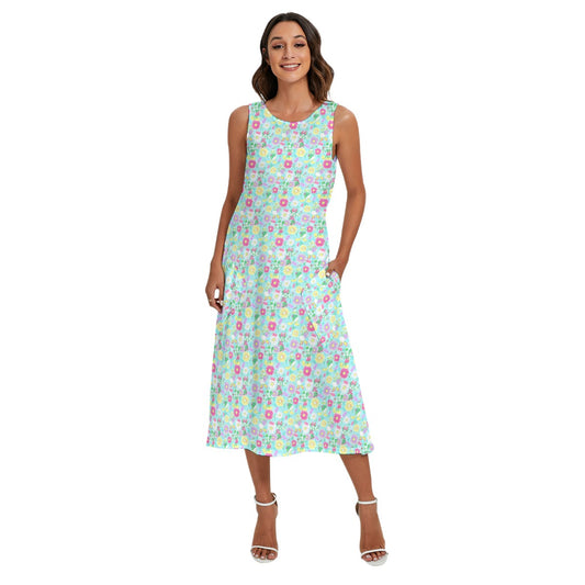 Neon Spring Floral Friendsends - Women’s Diagonal Pocket Midi Dress