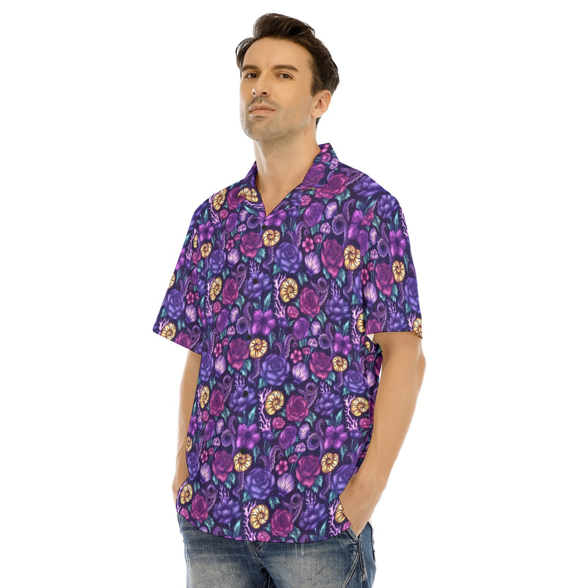 Fairytale Florals – Dark Sea Witch - Men's Hawaiian Button Up Shirt