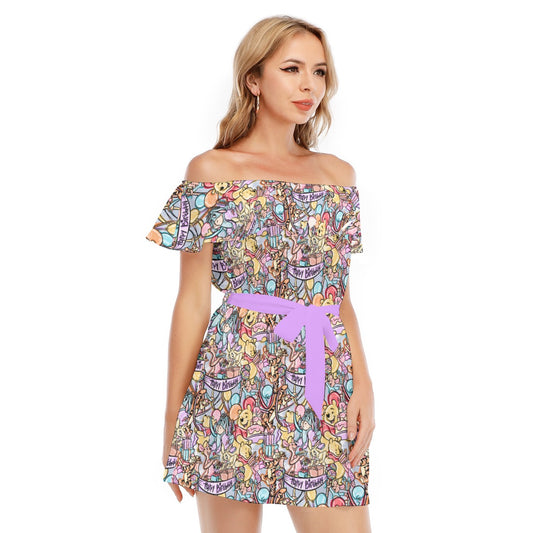 Birthday Bash in the Woods - Women's Off-shoulder Ruffle Dress