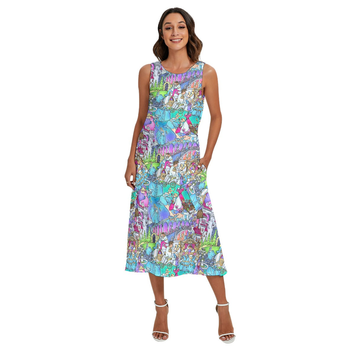 Glass Slipper Storybook Scenes - Women’s Diagonal Pocket Midi Dress