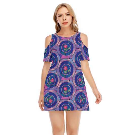 Enchanted Rose Stained Glass - Women's Cold Shoulder Cotton Dress