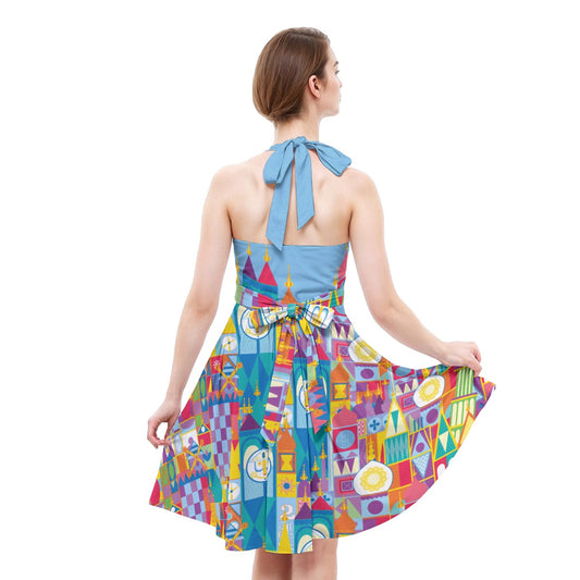 Whimsical World Facade - Women's Halter Vintage Pocket Dress