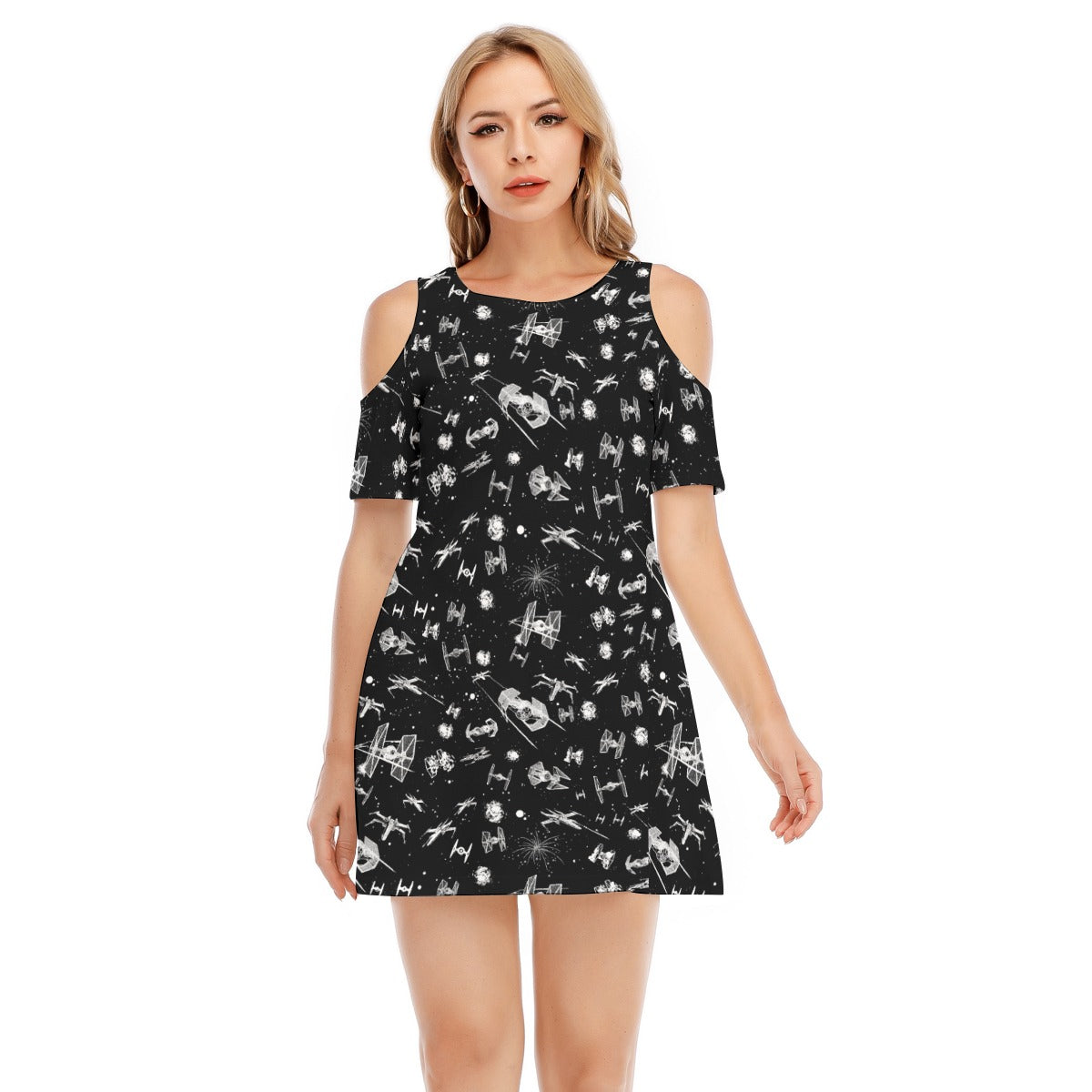 Epic Space Battle Ships - Women's Cold Shoulder Cotton Dress