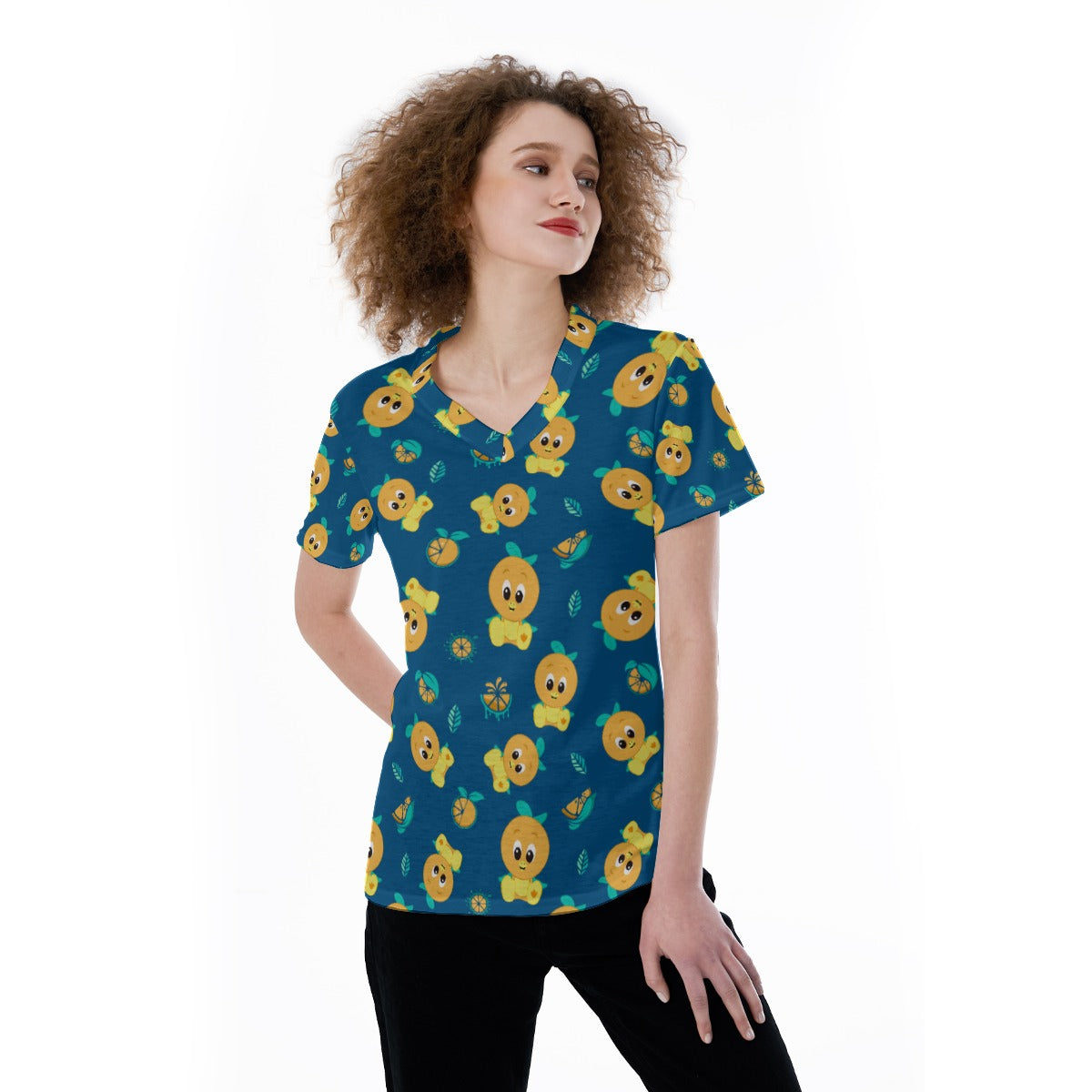 Cheerful Citrus Bird - Women's Short Sleeve V-Neck T-Shirt