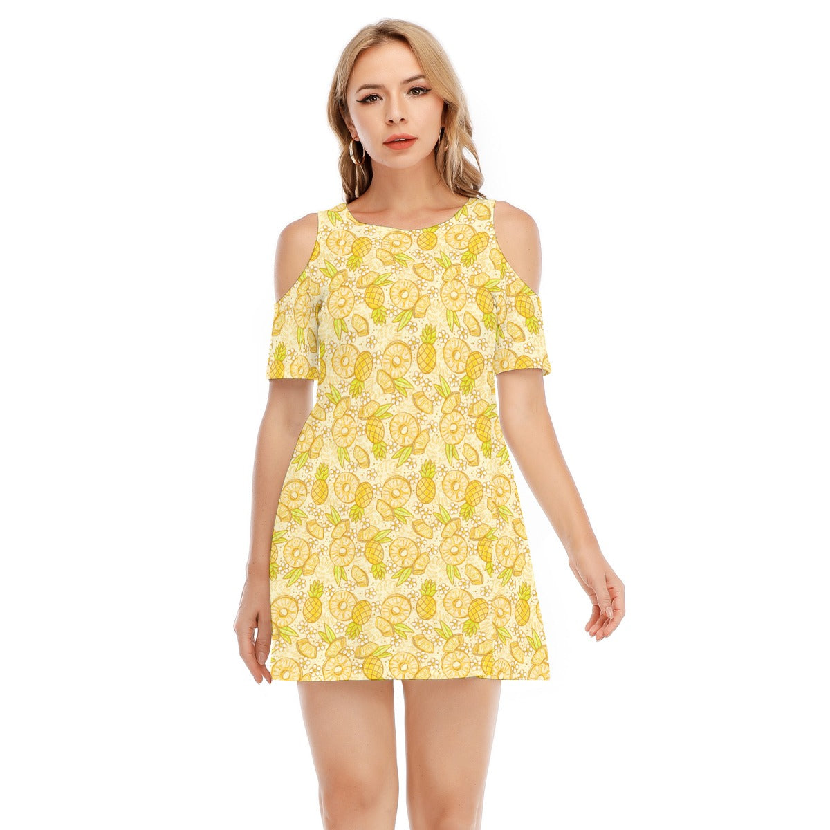 Summer Fruits - Pineapple - Women's Cold Shoulder Cotton Dress