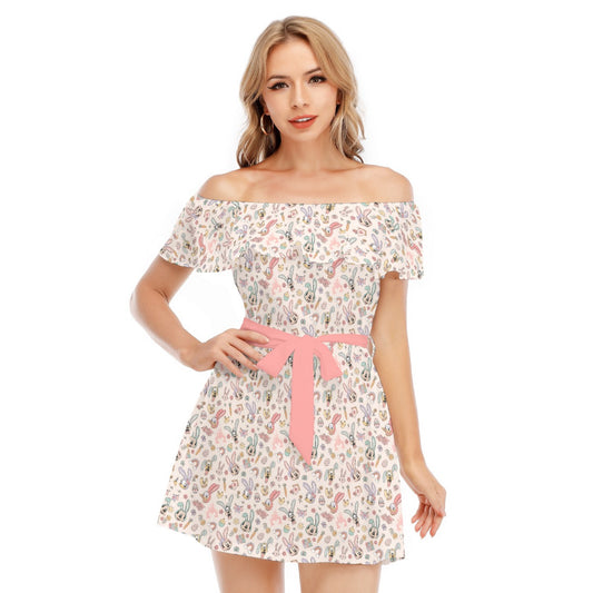 Springtime Friends Celebration - Women's Off-shoulder Ruffle Dress