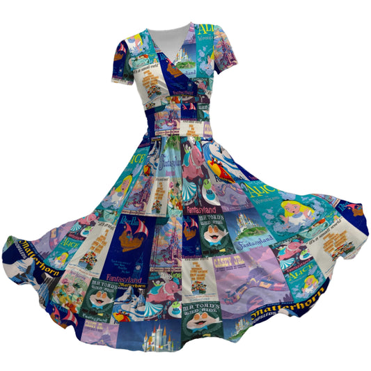 Vintage Fantasy Ride Posters - Women's V-Neck Ruched Midi Dress
