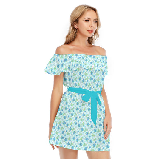 Fruitimals - Blueberry Dinosaurs - Women's Off-shoulder Ruffle Dress