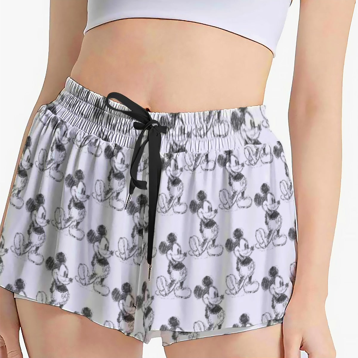 Sketch of Classic Mouse - Women's Flowy Pocket Shorts