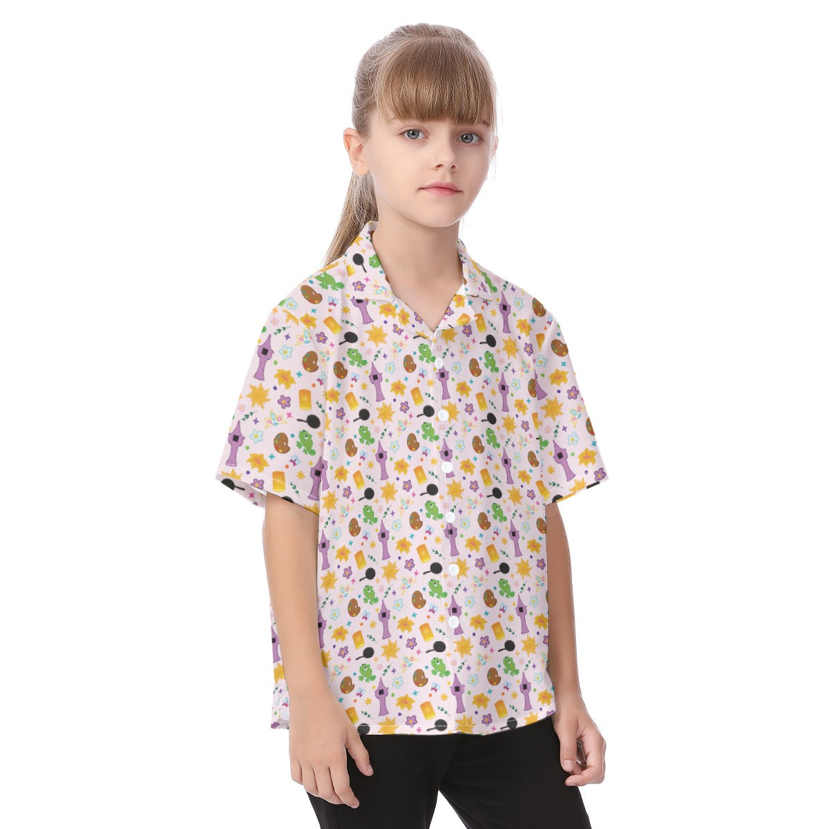 Long Hair Princess Icons - Kid's Hawaiian Button Up Shirt