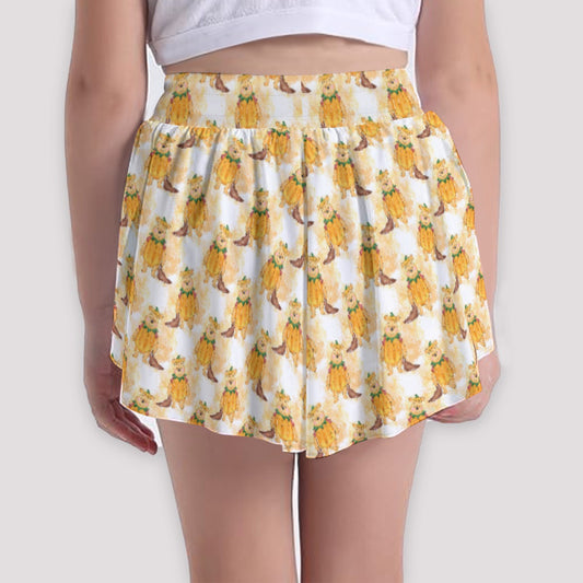 Pumpkin Bear Mischief - Girls’ Flowy Pocket Shorts