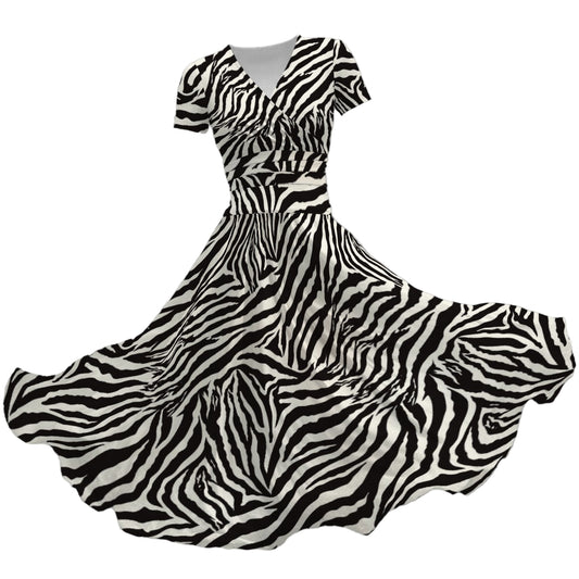 Animal Print - Zebra - Women's V-Neck Ruched Midi Dress