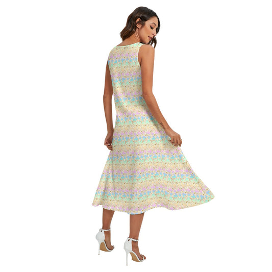 Gold Dot Rainbow Mouse Ears Castle - Women’s Diagonal Pocket Midi Dress