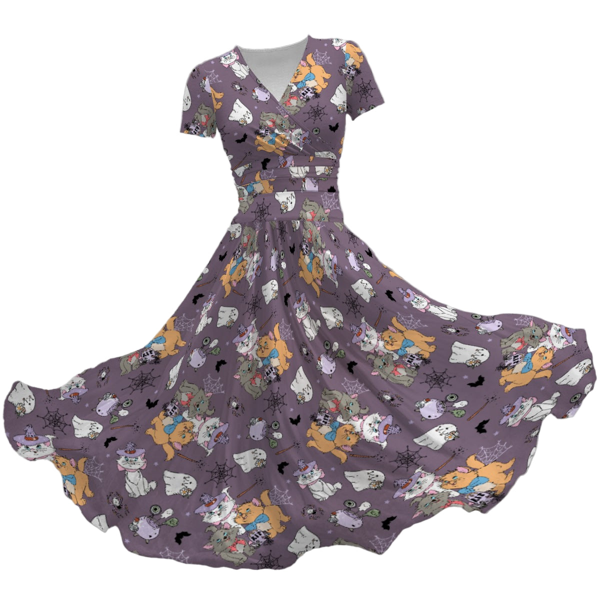 Spooky Fancy Felines - Women's V-Neck Ruched Midi Dress