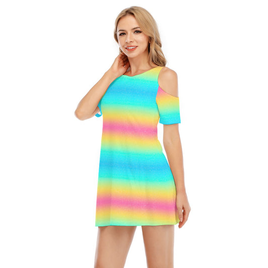 Rainbow Ombre - Women's Cold Shoulder Cotton Dress