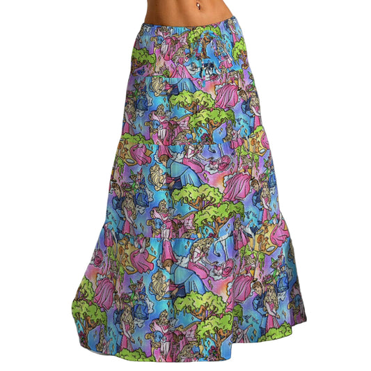 Dreaming Princess Storybook Scenes - Women's Boho Tiered Maxi Skirt