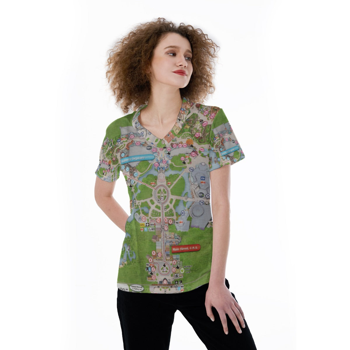 Vibrant Fantasy Park Map - Women's Short Sleeve V-Neck T-Shirt