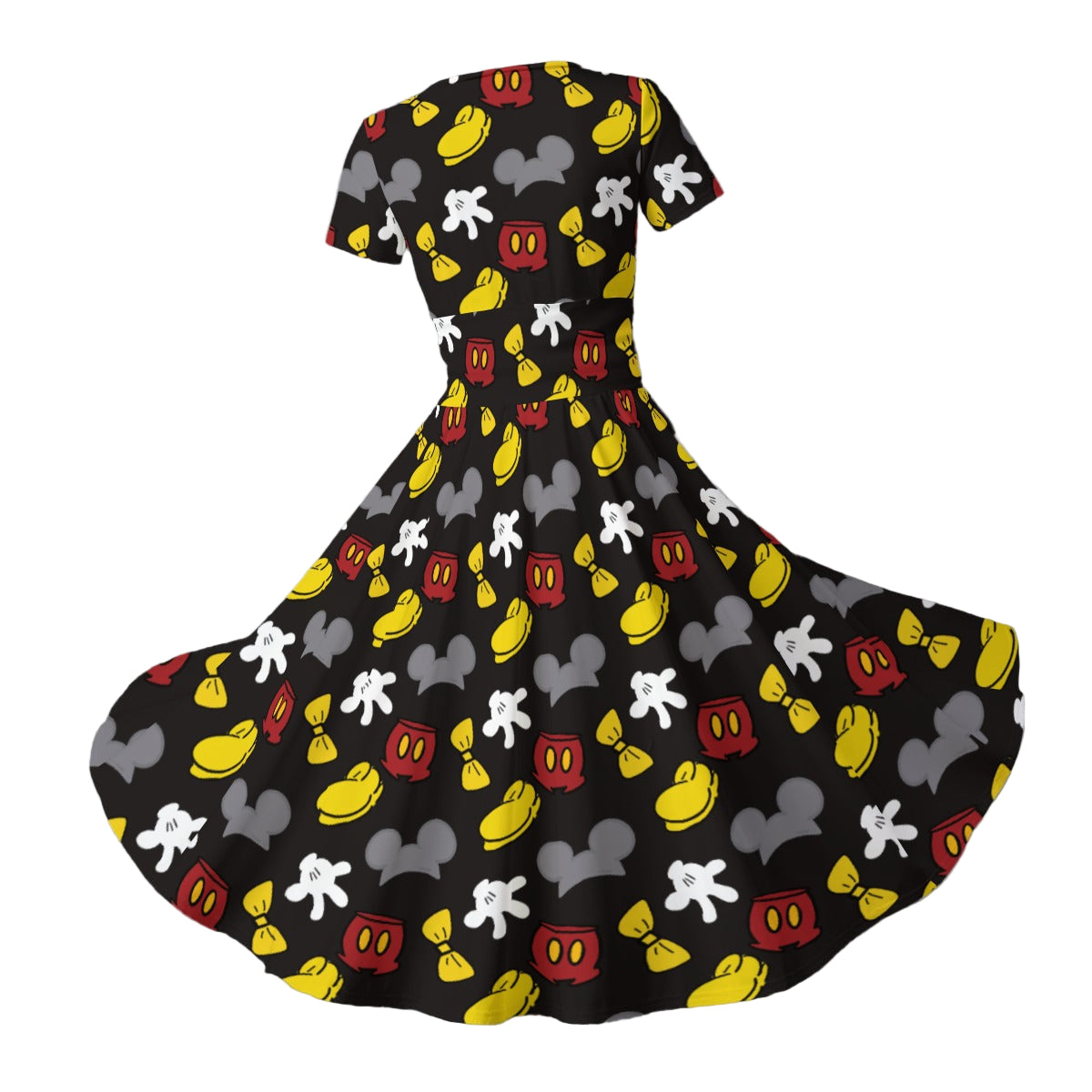 Classic Mouse Style - Women's V-Neck Ruched Midi Dress