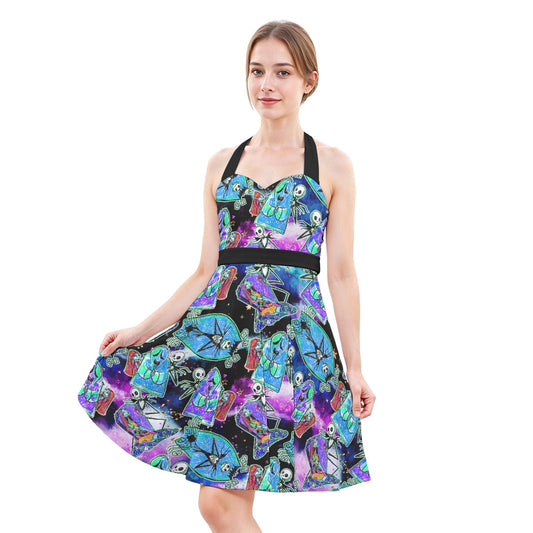 Haunting Romance Sketchched - Women's Halter Vintage Pocket Dress