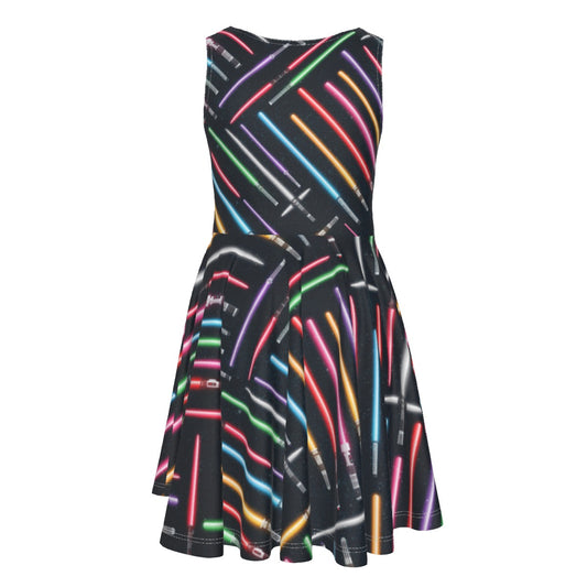 Vibrant Galaxy Sabers- Kid's Sleeveless Skater Dress