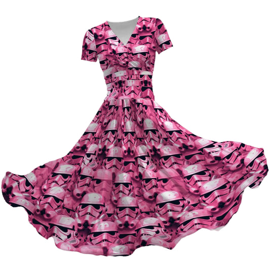 Pink Helmet Battalion - Women's V-Neck Ruched Midi Dress