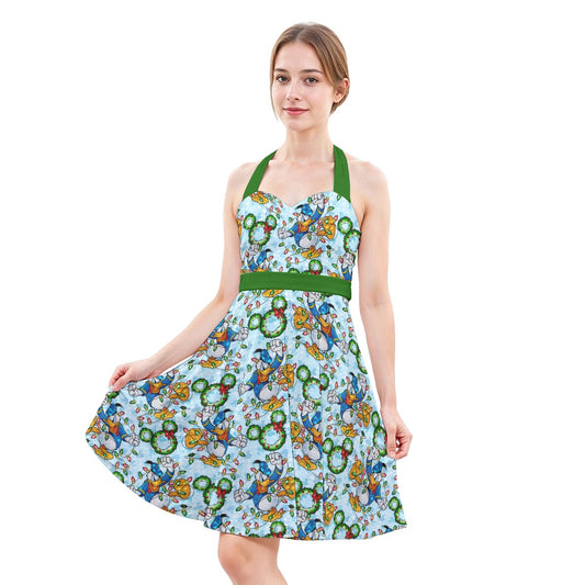 Duck’s Holiday Lights Tangleghts - Women's Halter Vintage Pocket Dress