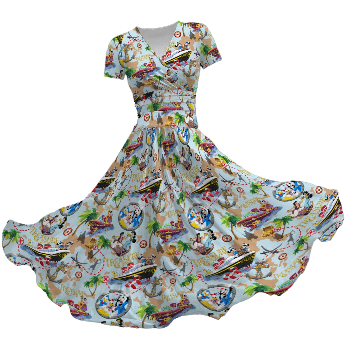 Treasure Voyage Cruise - Women's V-Neck Ruched Midi Dress