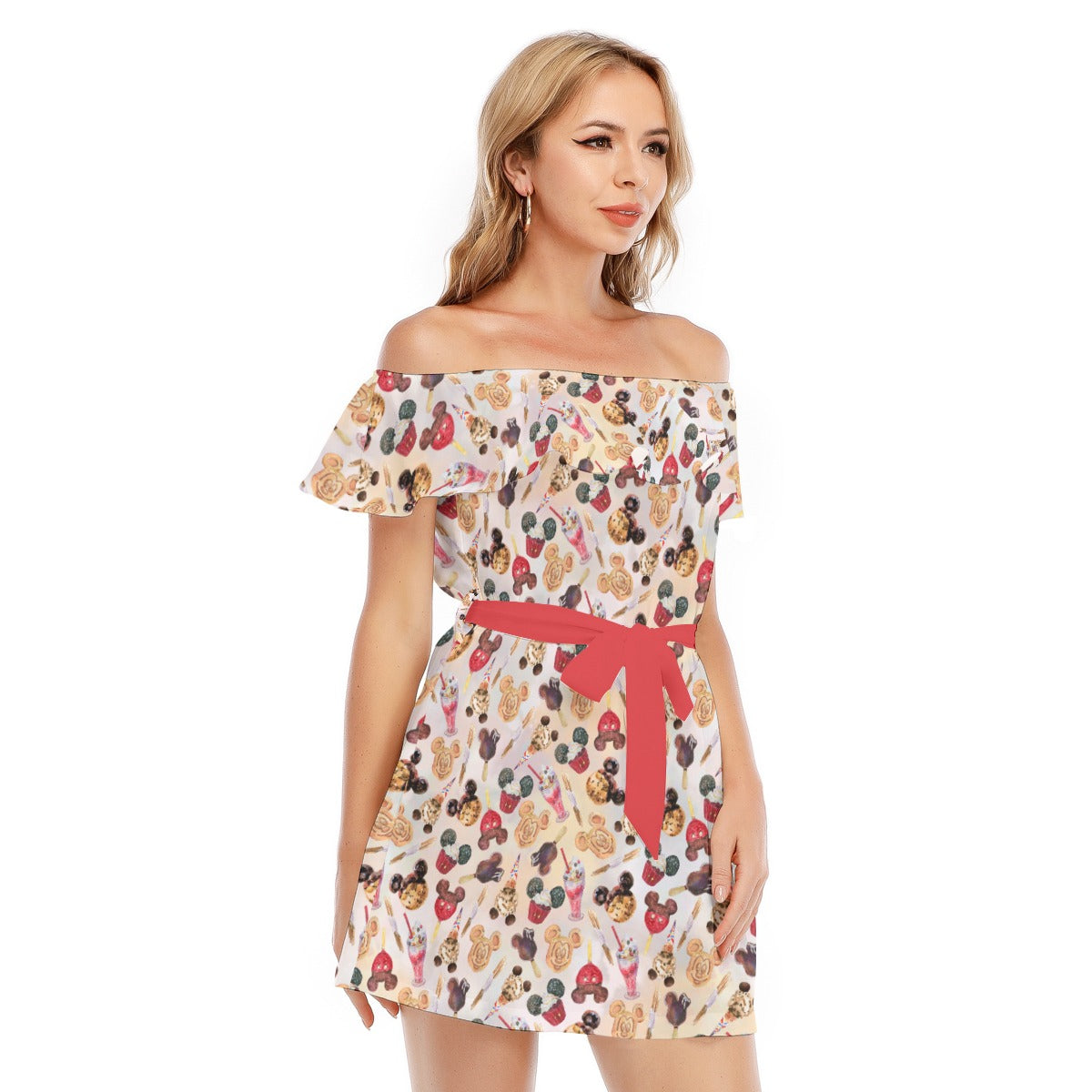 Mouse Snack Treats - Women's Off-shoulder Ruffle Dress