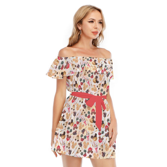 Mouse Snack Treats - Women's Off-shoulder Ruffle Dress
