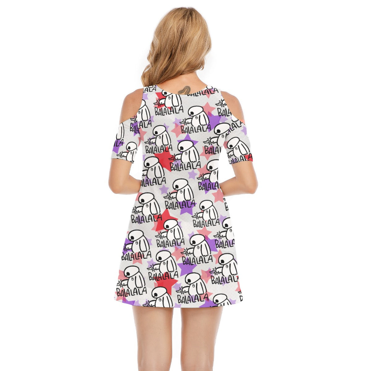 White Robot Balala - Women's Cold Shoulder Cotton Dress