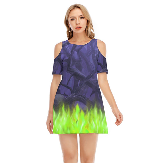 Enchanted Thorn Forest - Women's Cold Shoulder Cotton Dress