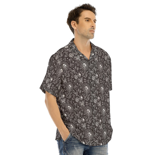 Monochrome Theme Park Icons - Men's Hawaiian Button Up Shirt