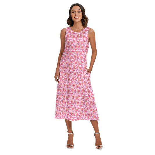 Summer Fruits - Strawberry - Women’s Diagonal Pocket Midi Dress