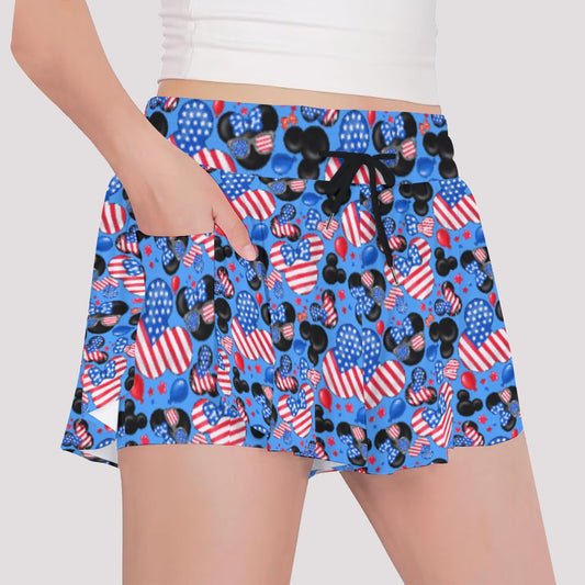 Mouse Fourth of July Celebration - Girls’ Flowy Pocket Shorts