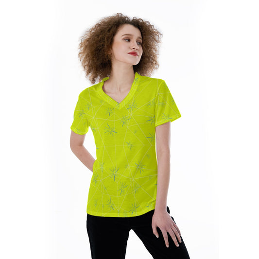 Joyful Blue & Yellow Florals - Women's Short Sleeve V-Neck T-Shirt